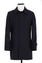 Regular Fit Flat Collar Wool Blend Black Overcoat - SAYKI