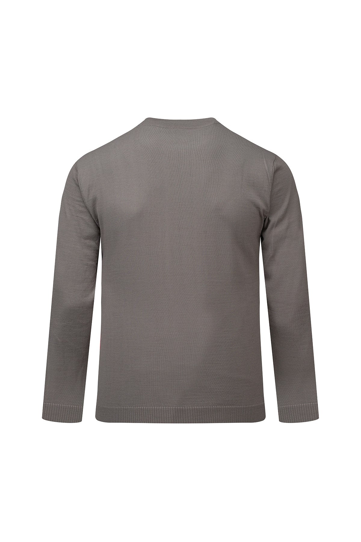 Regular fit gray mock neck sweater in wool blend with ribbed crew neckline and cuffs in a sleek solid gray color
