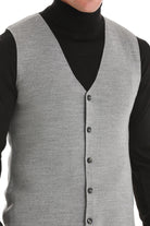 Regular Fit Gray Knit Button Down Vest - SAYKI