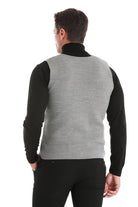Regular Fit Gray Knit Button Down Vest - SAYKI