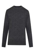 Regular Fit Gray - Navy Wool Blend Crewneck Sweater