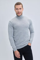 Regular fit gray turtleneck sweater with a subtle textured knit pattern in light gray for comfortable wear