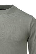 Regular fit olive green ribbed knit sweater with classic crew neck in wool blend for a comfortable everyday look