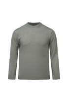 Regular fit olive-green mock neck sweater in anti-pilling wool blend with ribbed knit and long sleeves