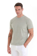Regular Fit Green Jacquard Cotton-Linen Blend Crewneck T-Shirt