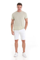 Regular Fit Green Linen-Blend Crewneck T-Shirt - SAYKI