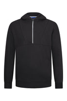 Black national geographic half-zip hoodie with a silver zipper and ribbed cuffs.