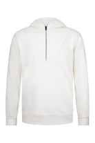 White half-zip hoodie with a clean, minimalist design and ribbed cuffs.