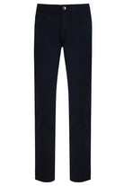 Black straight-leg denim jeans with a classic five-pocket design and silver button closure.