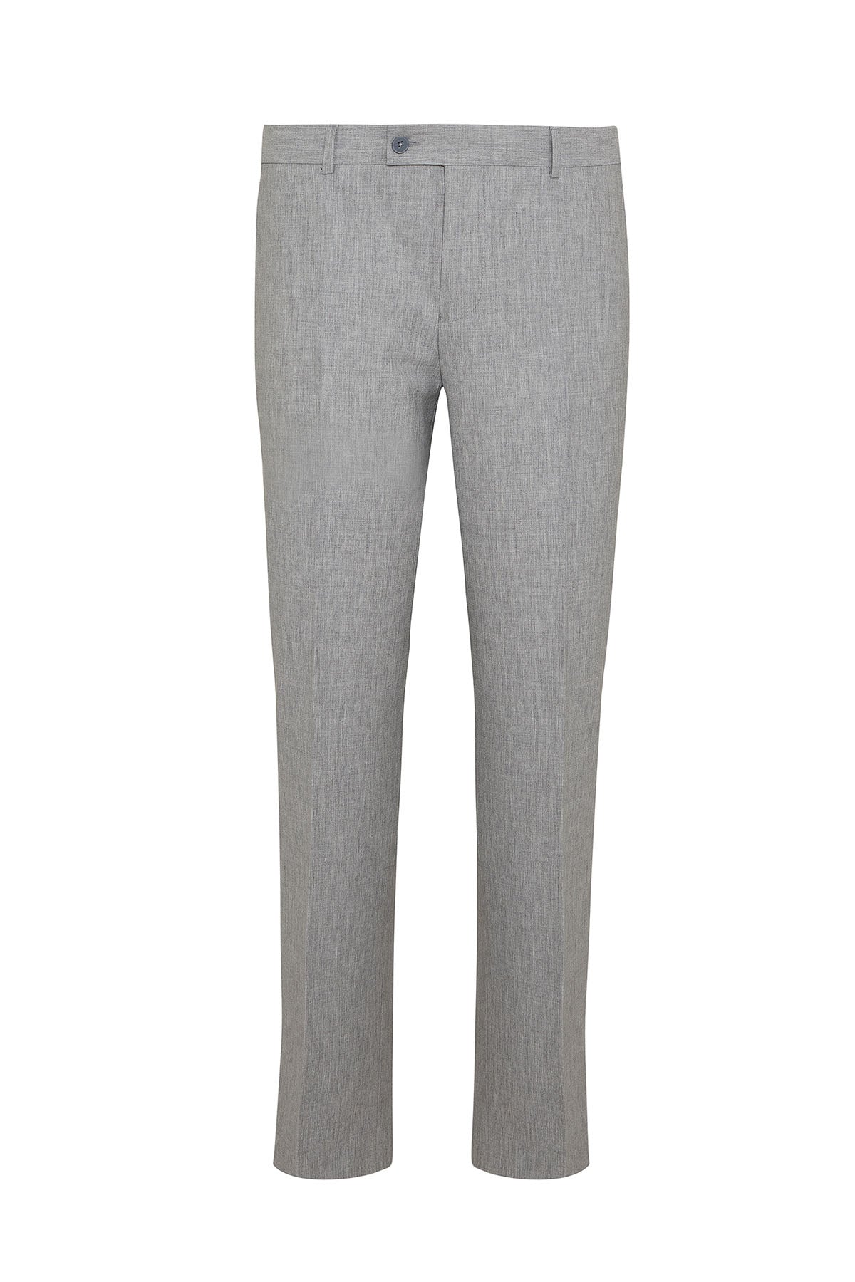 Regular Fit High Waist Gray Melange Wool Dress Pants - SAYKI