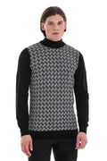 Regular Fit Jacquard Black Mockneck Sweater