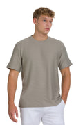 Regular Fit Jacquard Khaki Crewneck T-Shirt