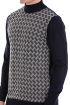 Regular Fit Jacquard Navy Mockneck Sweater - SAYKI