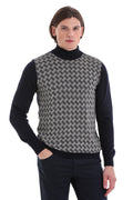 Regular Fit Jacquard Navy Mockneck Sweater