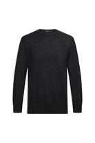 Regular Fit Jacquard Wool Blend Black Crewneck Sweater