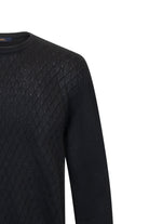 Regular Fit Jacquard Wool Blend Black Crewneck Sweater