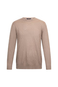 Regular Fit Jacquard Wool Blend Light Brown Crewneck Sweater