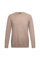 Regular Fit Jacquard Wool Blend Light Brown Crewneck