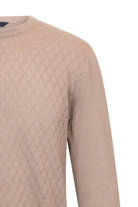Regular Fit Jacquard Wool Blend Light Brown Crewneck