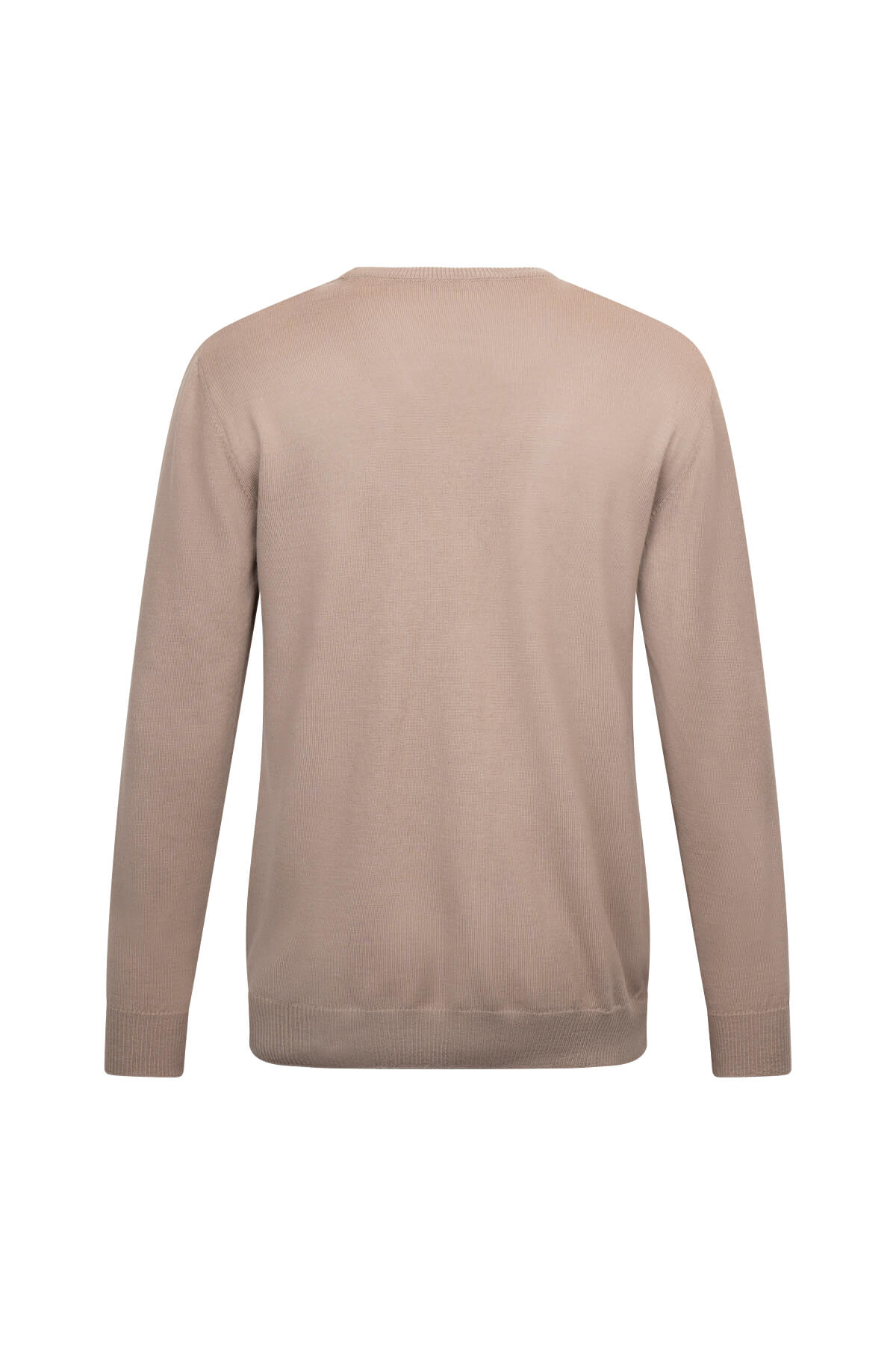 Regular Fit Jacquard Wool Blend Light Brown Crewneck