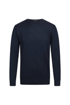 Regular Fit Jacquard Wool Blend Navy Crewneck Sweater