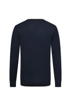 Regular Fit Jacquard Wool Blend Navy Crewneck Sweater