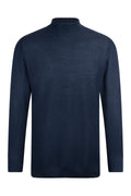 Regular Fit Jacquard Wool Blend Navy Mockneck Sweater