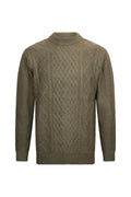 Regular Fit Khaki Cable Jacquard Knit Mock Neck Sweater