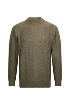 Regular Fit Khaki Cable Jacquard Knit Mock Neck Sweater