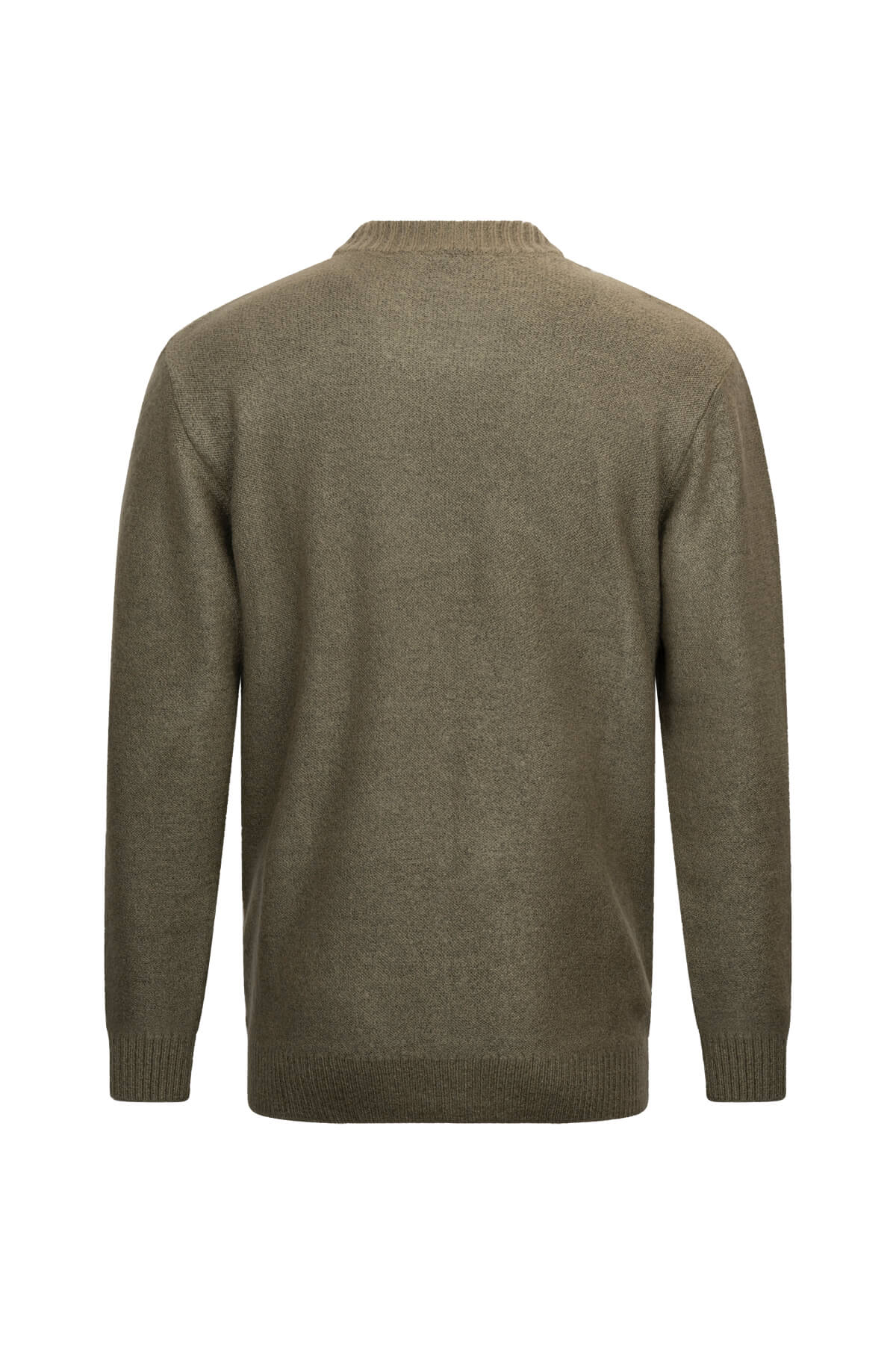Regular Fit Khaki Cable Jacquard Knit Mock Neck Sweater