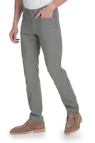 Gray slim-fit denim jeans with a classic five-pocket design and subtle stitching details.