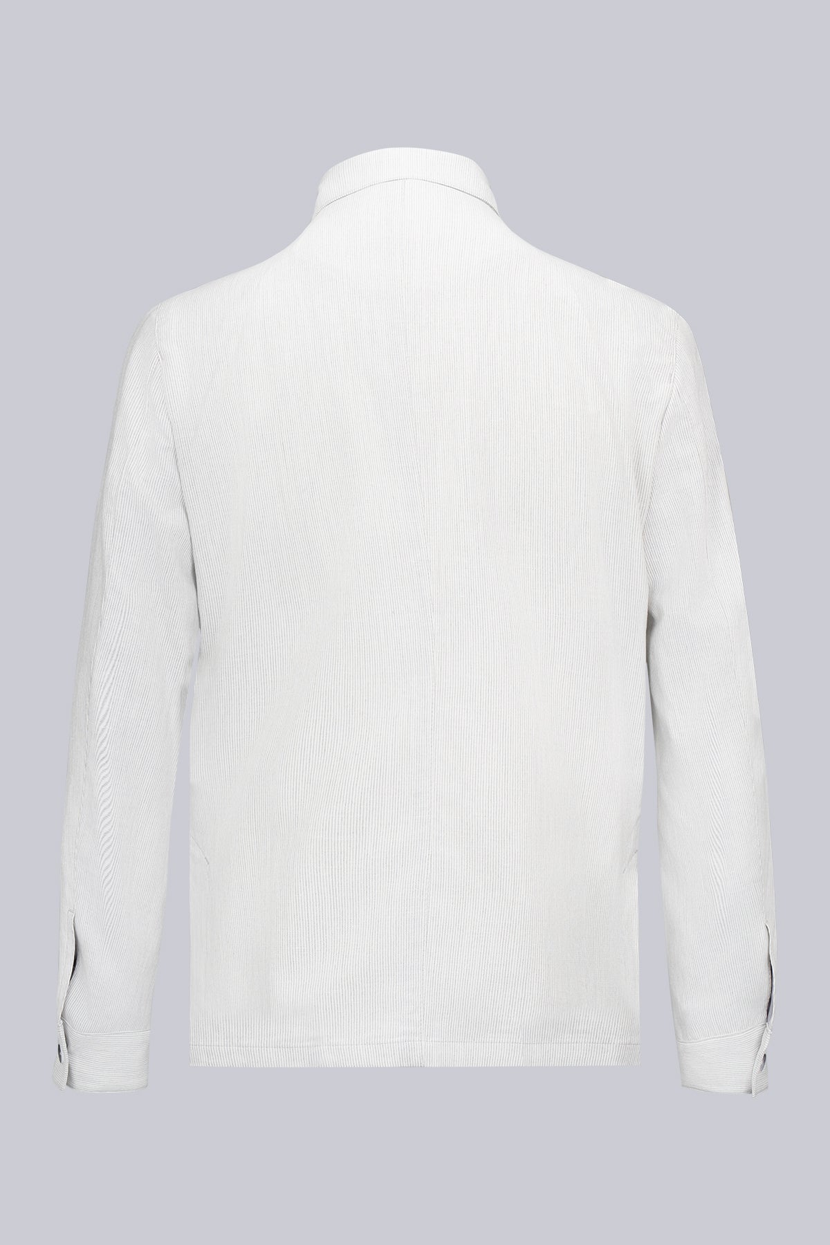 White corduroy men’s jacket with a classic collar and subtle vertical ridges.