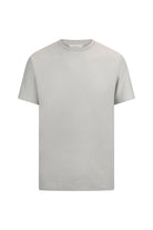 A minimalist, light gray crew-neck t-shirt with a subtle textured weave and clean, simple design.