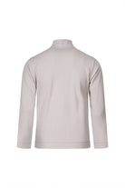 Beige regular fit linen-tone cotton full-zip cardigan with mock neck, high collar, and ribbed cuffs design