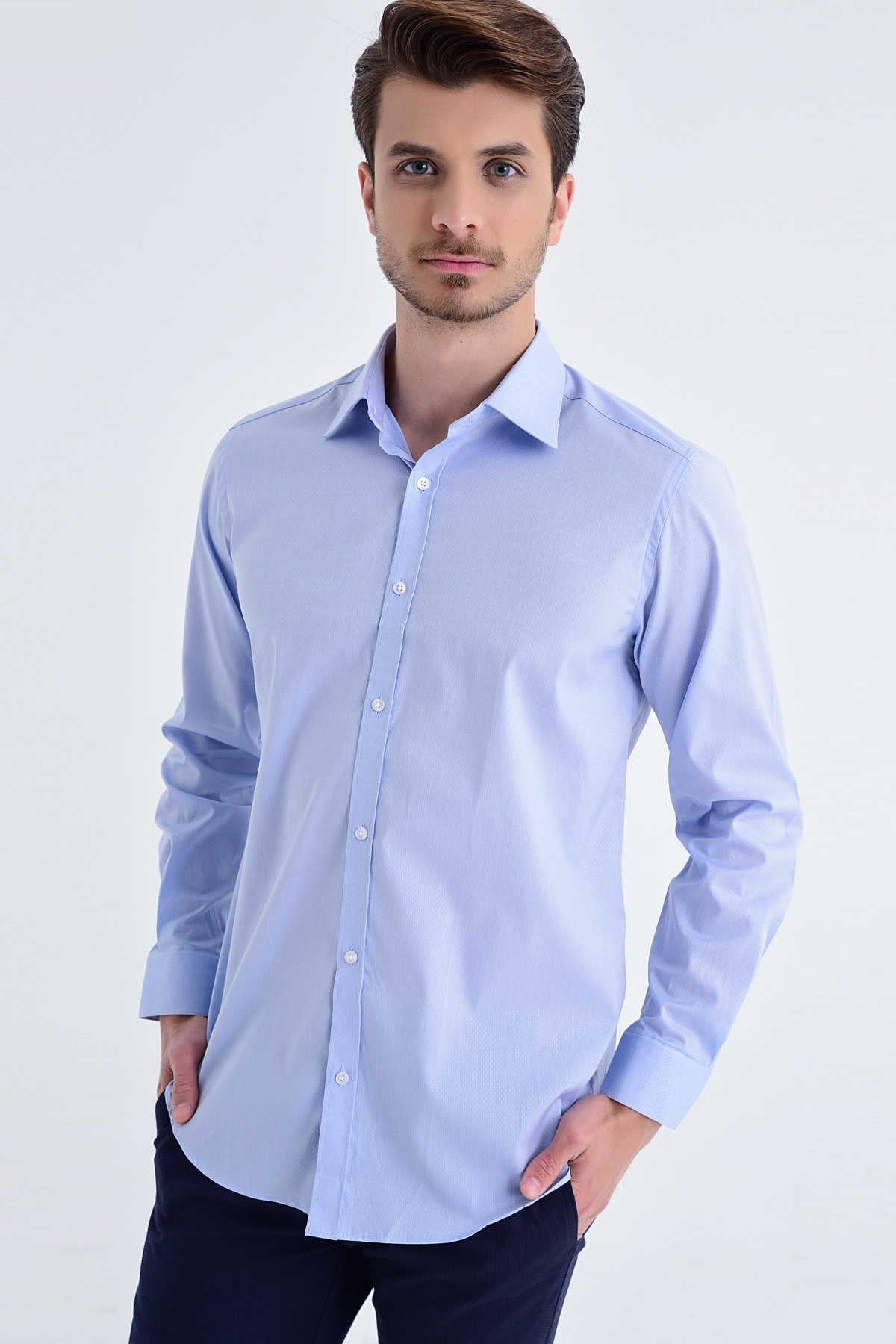 Regular Fit Long Sleeve Cotton Blend Light Blue Dress Shirt L / 6 / Light Blue
