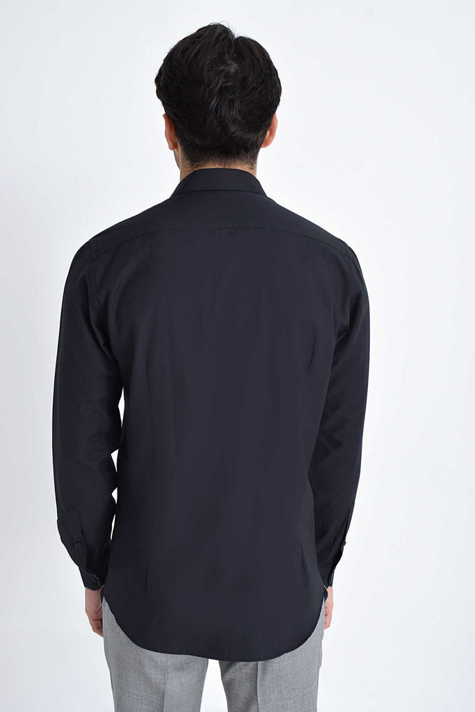 Regular Fit Long Sleeve Patterned Cotton Blend Black Dress
