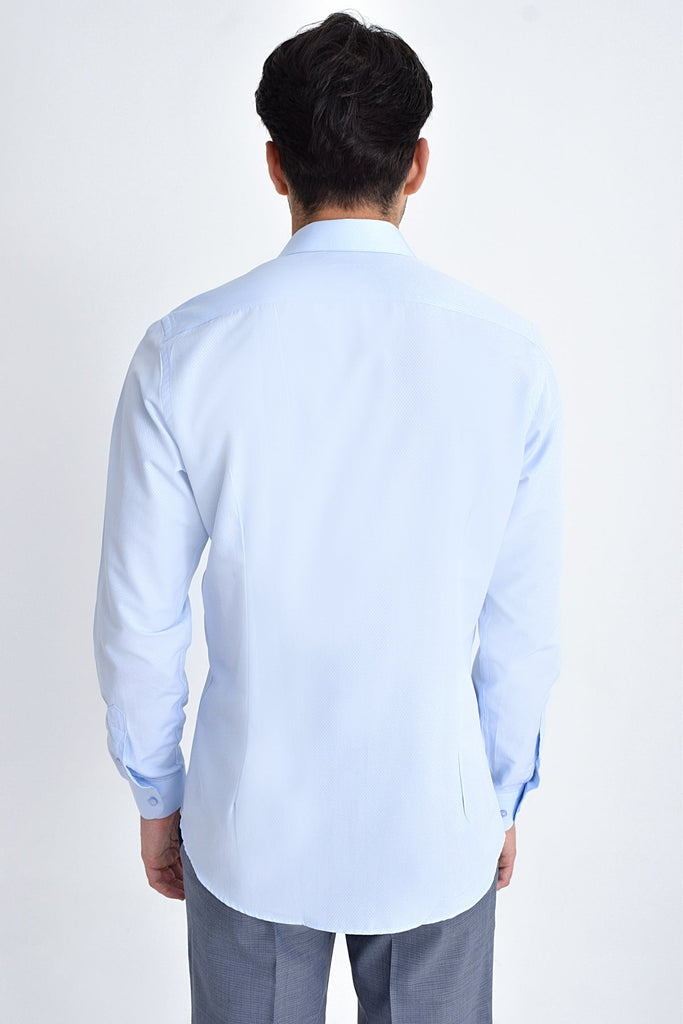 Regular Fit Long Sleeve Patterned Cotton Blend Light Blue