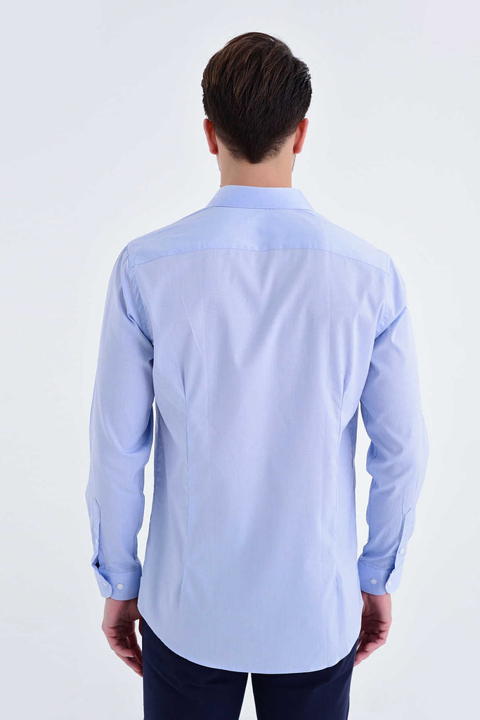 Regular Fit Long Sleeve Patterned Cotton Blend Light Blue