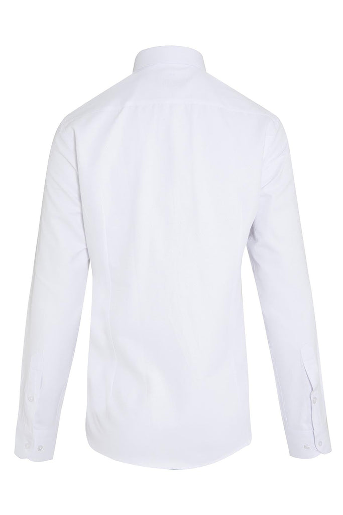 Regular Fit Long Sleeve Patterned Cotton Blend White Dress