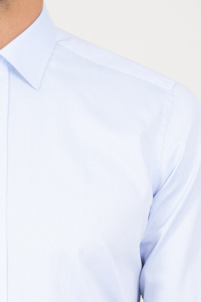 Regular Fit Long Sleeve Patterned Cotton Blue Dress Shirt -