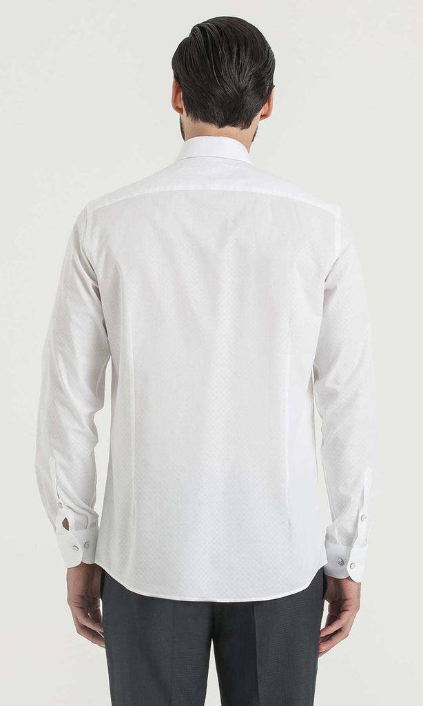 Regular Fit Long Sleeve Patterned Cotton White Dress Shirt