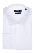 A crisp white sayki men’s dress shirt with a regular fit, featuring a classic collar and buttoned cuffs.