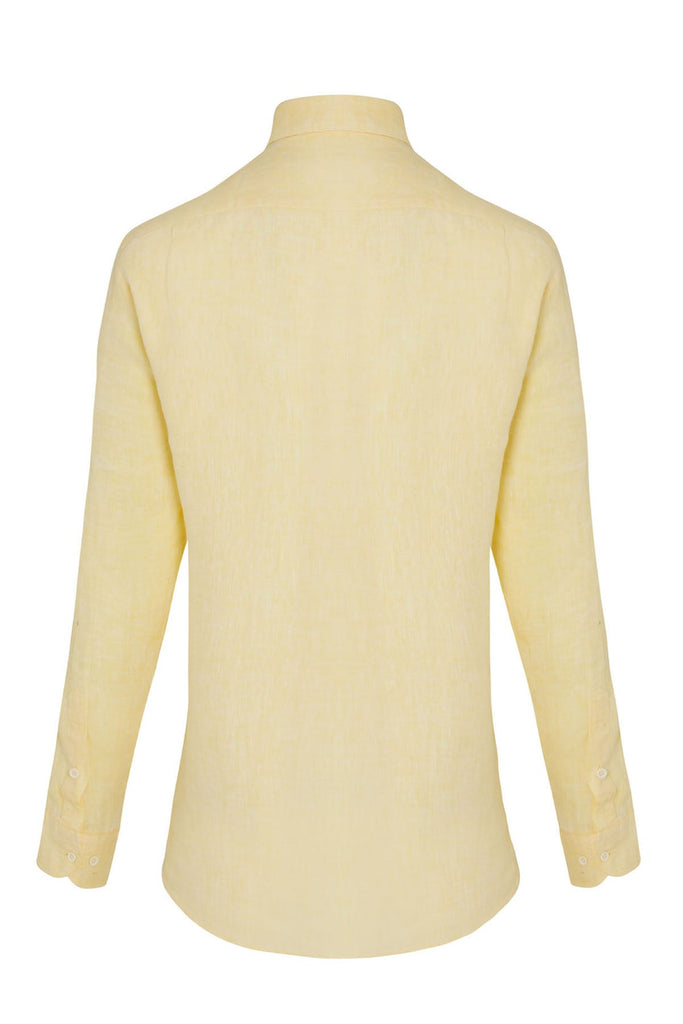 Regular Fit Long Sleeve Plain Linen Yellow Dress Shirt - MIB