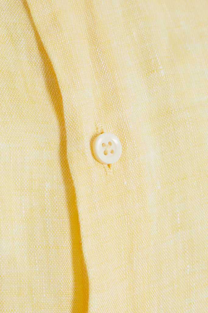 Regular Fit Long Sleeve Plain Linen Yellow Dress Shirt - MIB