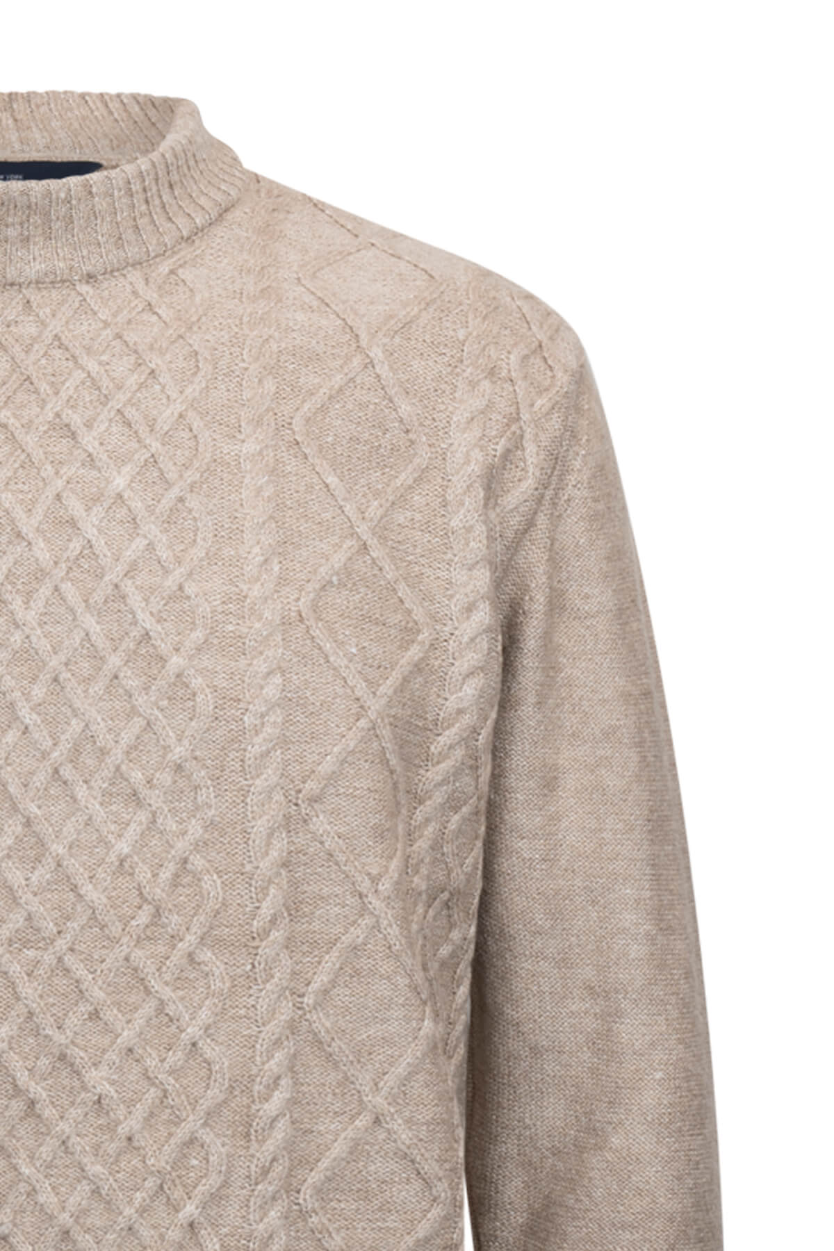 Regular Fit Mink Cable Jacquard Knit Mock Neck Sweater