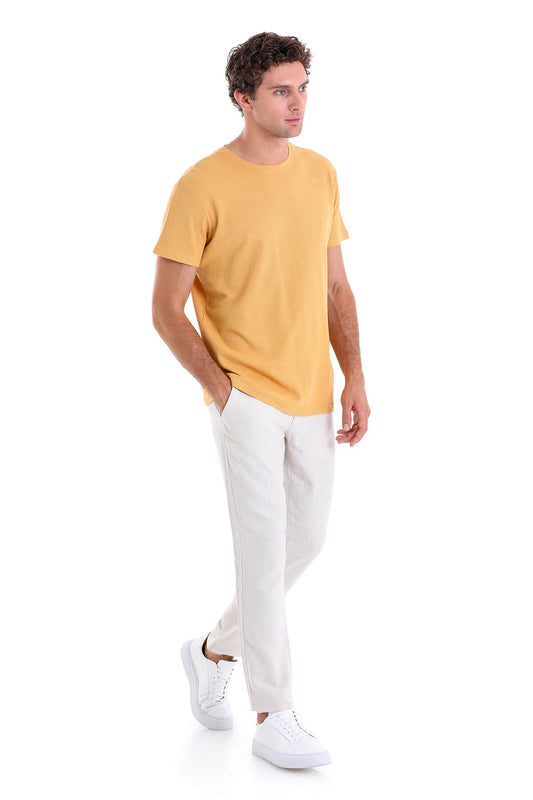 Regular Fit Mustard Cotton Crew Neck T Shirt SAYKI