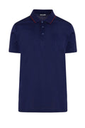 Regular Fit Navy Basic Cotton Red-Tipped Collar Polo T-Shirt