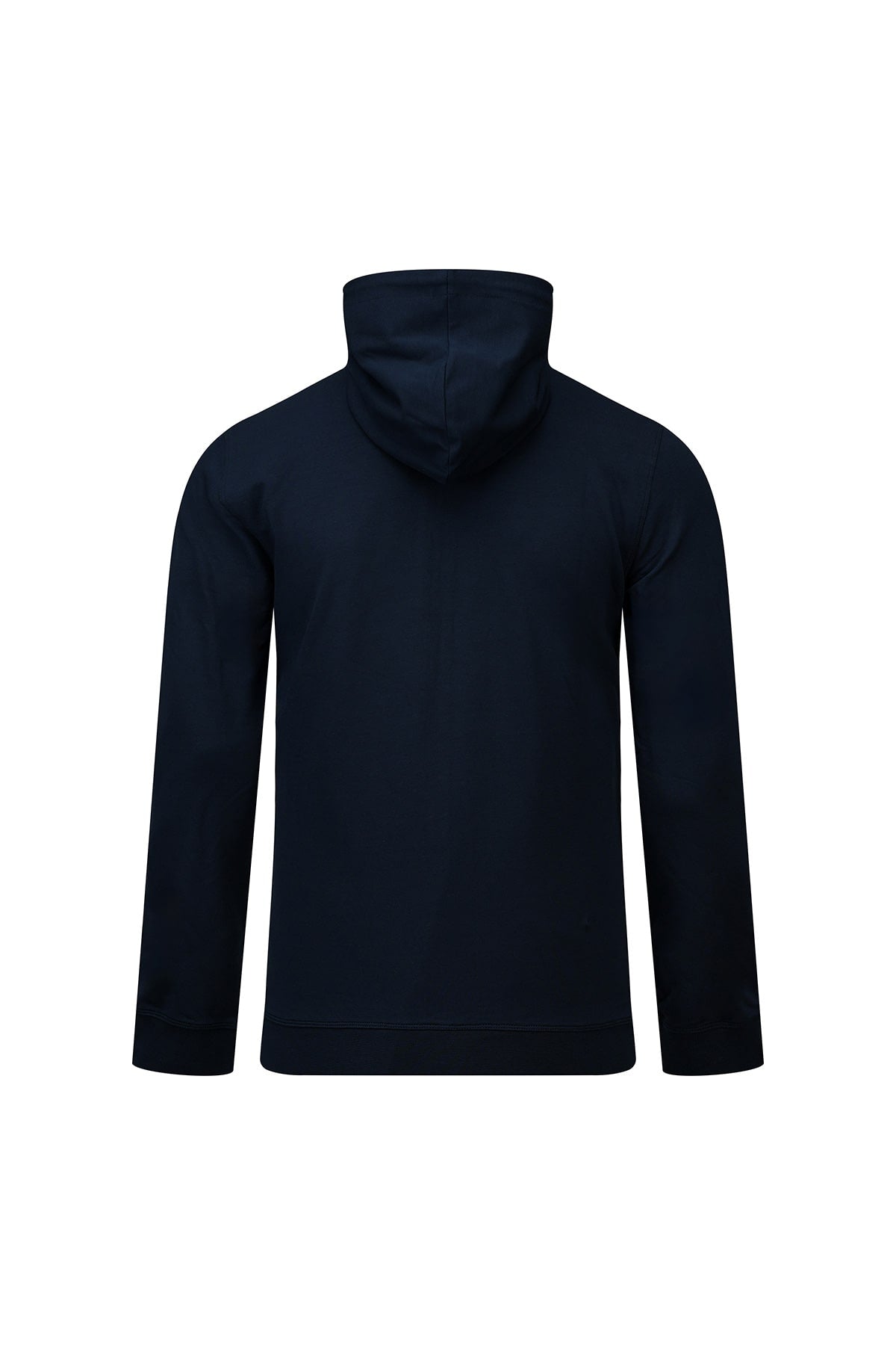 Regular fit navy cotton blend full zip hoodie with dark navy blue color ribbed cuffs and sleek minimalist design