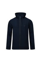 Regular fit navy cotton blend full-zip hoodie with a subtle logo on the left chest in dark navy blue