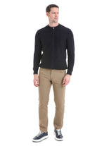 Regular Fit Navy Cotton Blend Mock Neck Cardigan - SAYKI